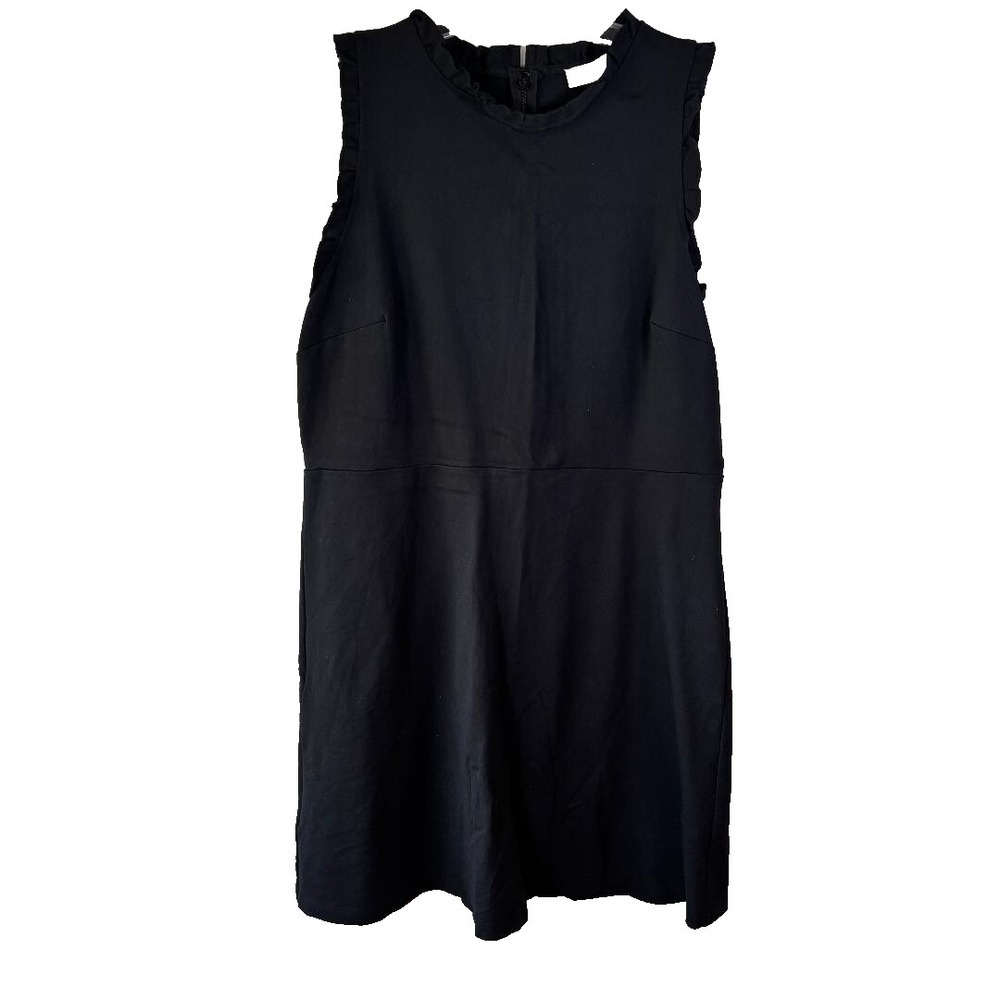 Loft Black knee length Sleeveless dress size 12P Little Black Dress Ruffle Neck